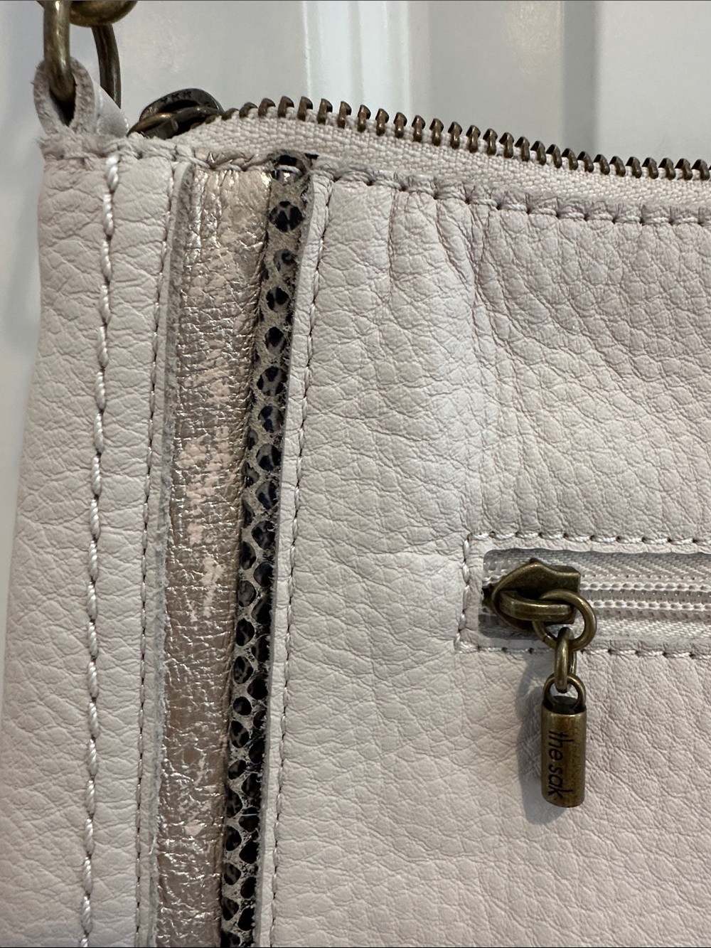 The Sak Leather Crossbody Bag in Soft White with Metallic & Snake Trim - Picture 2 of 6